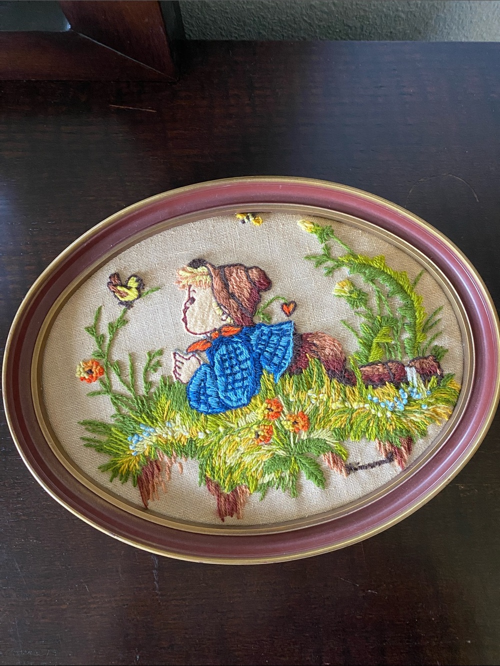 Vintage Framed Crewel Embroidery
